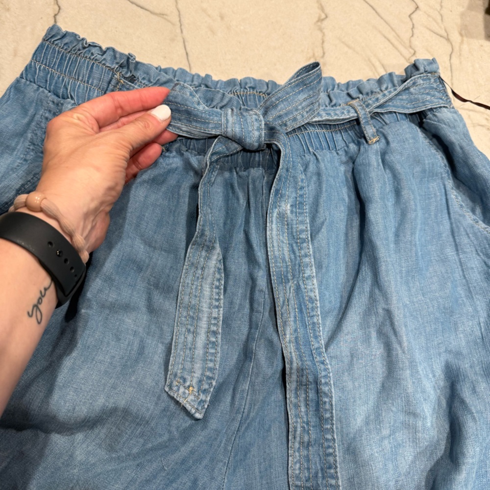 Knox Rose 100% Rayon Chambray Blue Pleated Waist Tie Chino Shorts Women XL - Picture 10 of 10